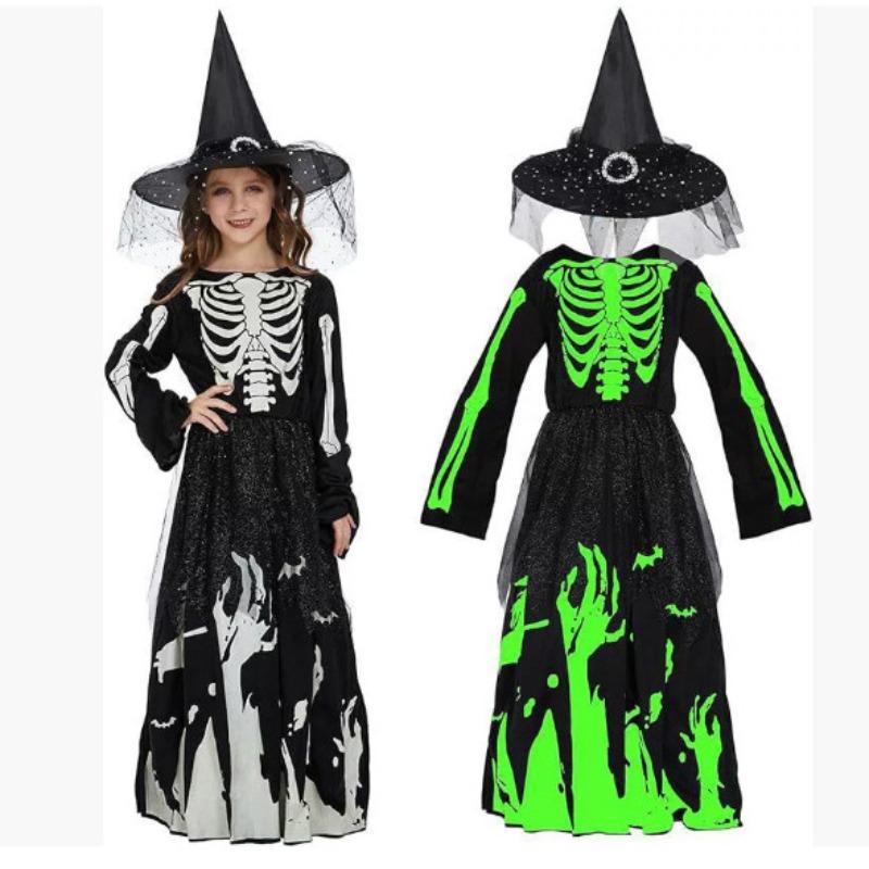 Halloween Women's Luminous Death Skull Skeleton Clothes Girls Halloween Party Dress Up