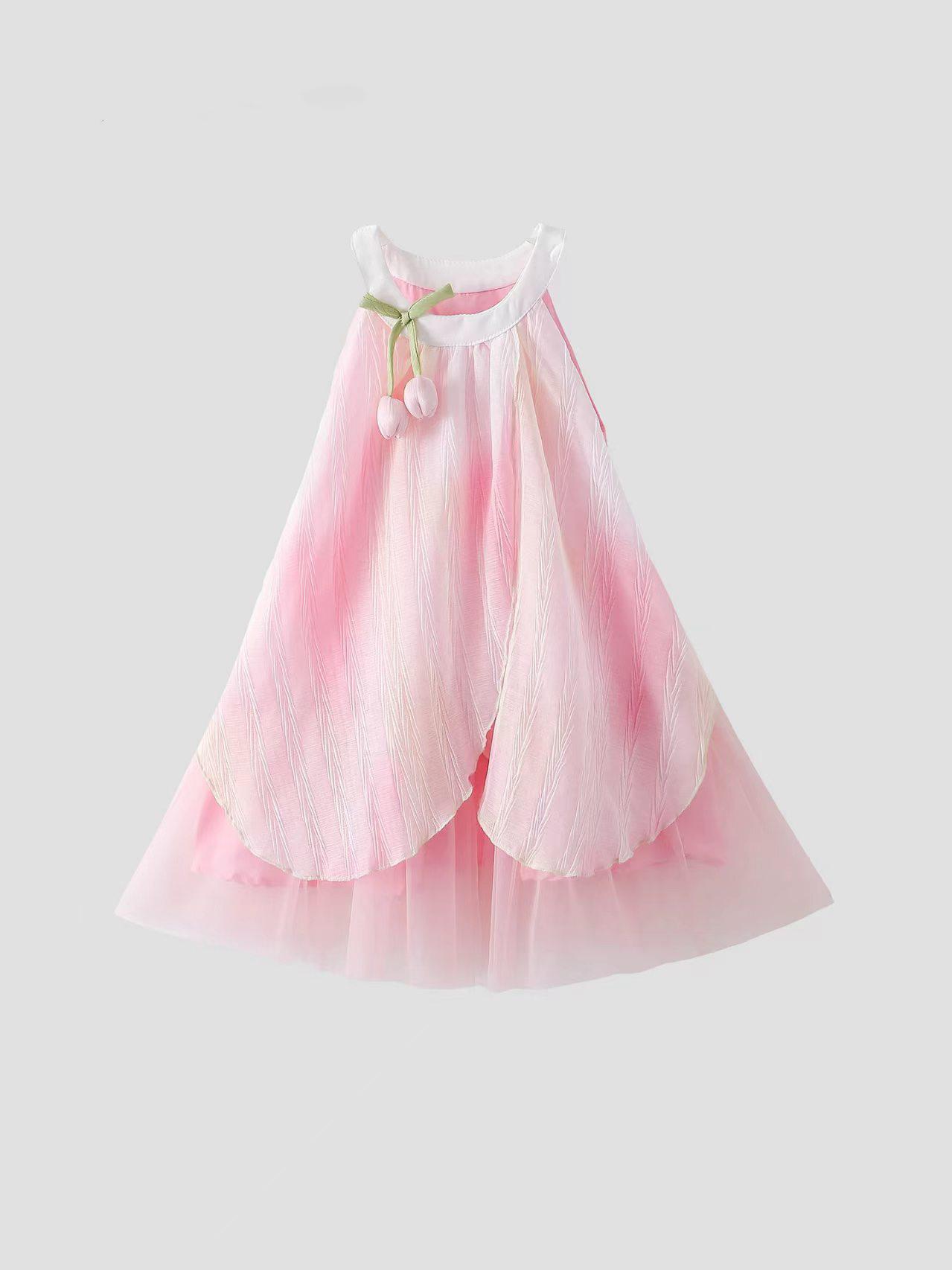 Girls Summer Fashion Gradient Halter Princess Dress Kids Chic Party Gown 90 розовый