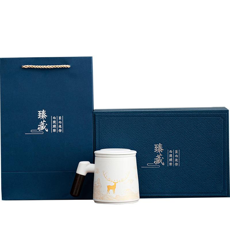 Creative Coarse Pottery Retro Mug Home Filter Golden Elk Office Coffee Cup High-end Collection Gift Box Printing
