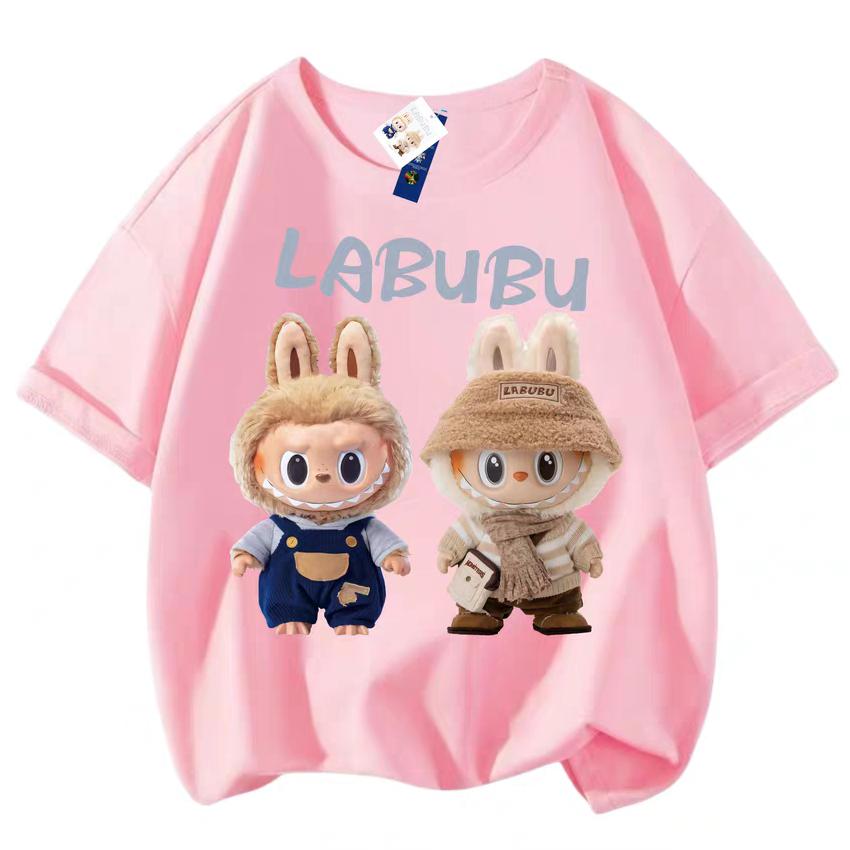 T-shirt da donna con stampa 3D LABUBU Ragazzo Ragazze Manica corta Versatile Casual Trend Abiti Look Famiglia 140