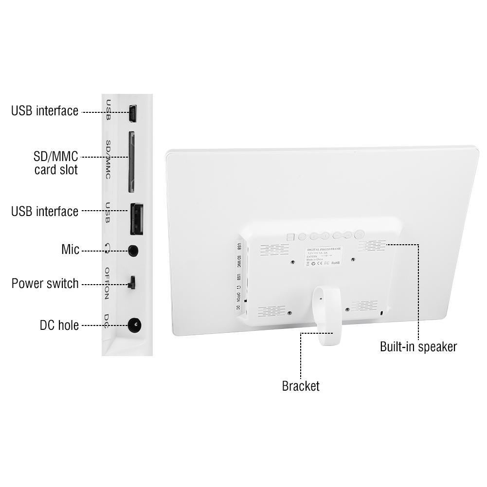 15,4 Zoll 1280*800 HD Digitaler Fotorahmen Wecker Player Album Fernbedienung Weiß