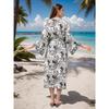 Women's Viscose Printed Kimono Cardigan Loose Long Beach Cover Up Robe, Flowy Open Front Shirt for Vacation 0981