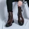Punk Style Brown Leather Motorcycle Boots High Top Mens Casual Shoes Side Zipper Denim Boots Classics Male Ankle Boots Footwear