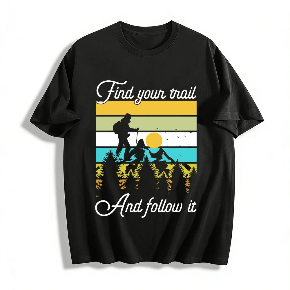 

Vintage Outdoor Mountain Sunset Graphic Casual Tee Pure cotton T-shirt XXS