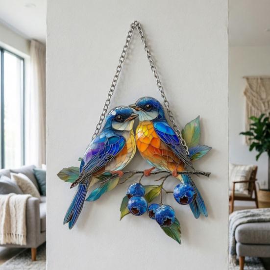 Birds Hanging Ornaments Acrylic Bird Window Decorations Colorful Sun Catchers for Christmas Trees Easter Parties Home Garden Patio Balcony Decor