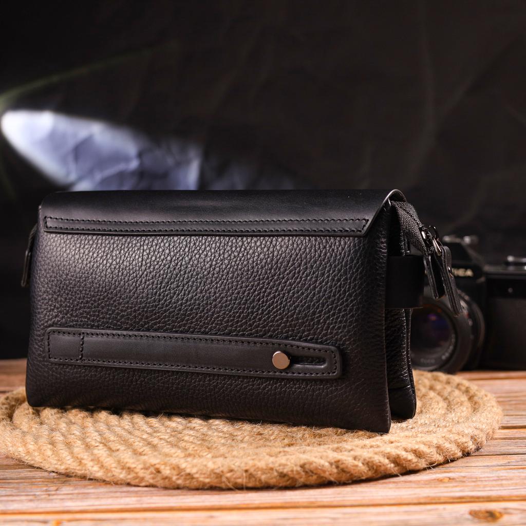 Handsome Men's Clutch Bag Made of Genuine Combined Leather CANPELLINI 21564 Black