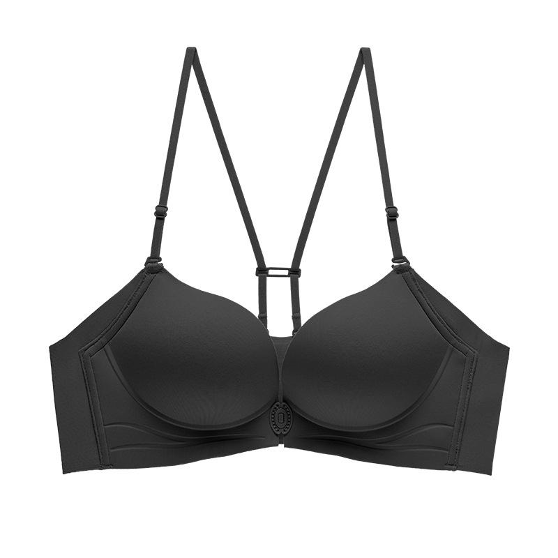

Summer liquid foundation skin invisible front buckle, showing chest depth V no steel ring text bra gathering beautiful back strap 38/85ab through cup чорний