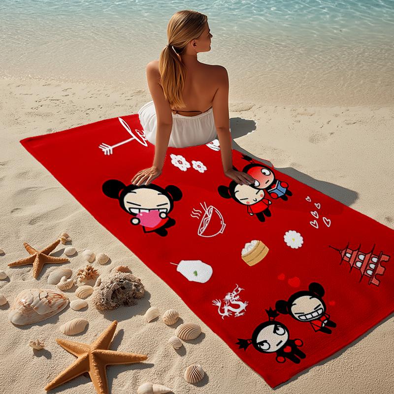 proof beach towel with a Pucca1 pattern - soft,absorbent,quick-drying,machine washable - perfect for swimming,camping,bathing