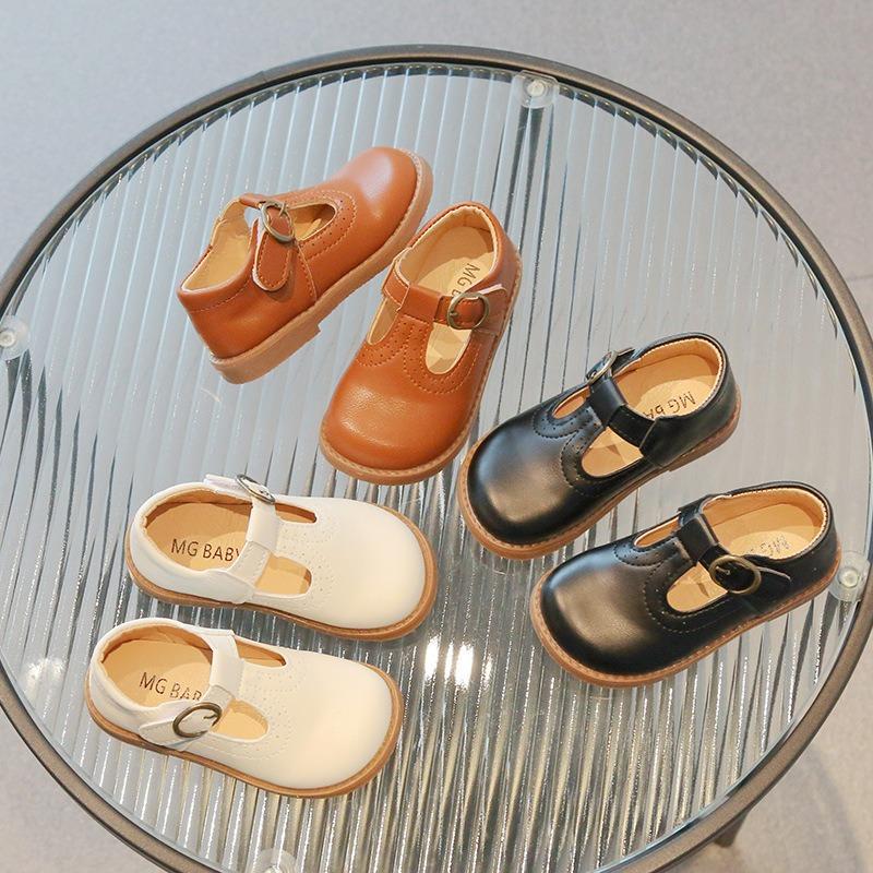 Girls Solid Color British Style Kids Princess Leather Shoes College Style Casual Single Shoes