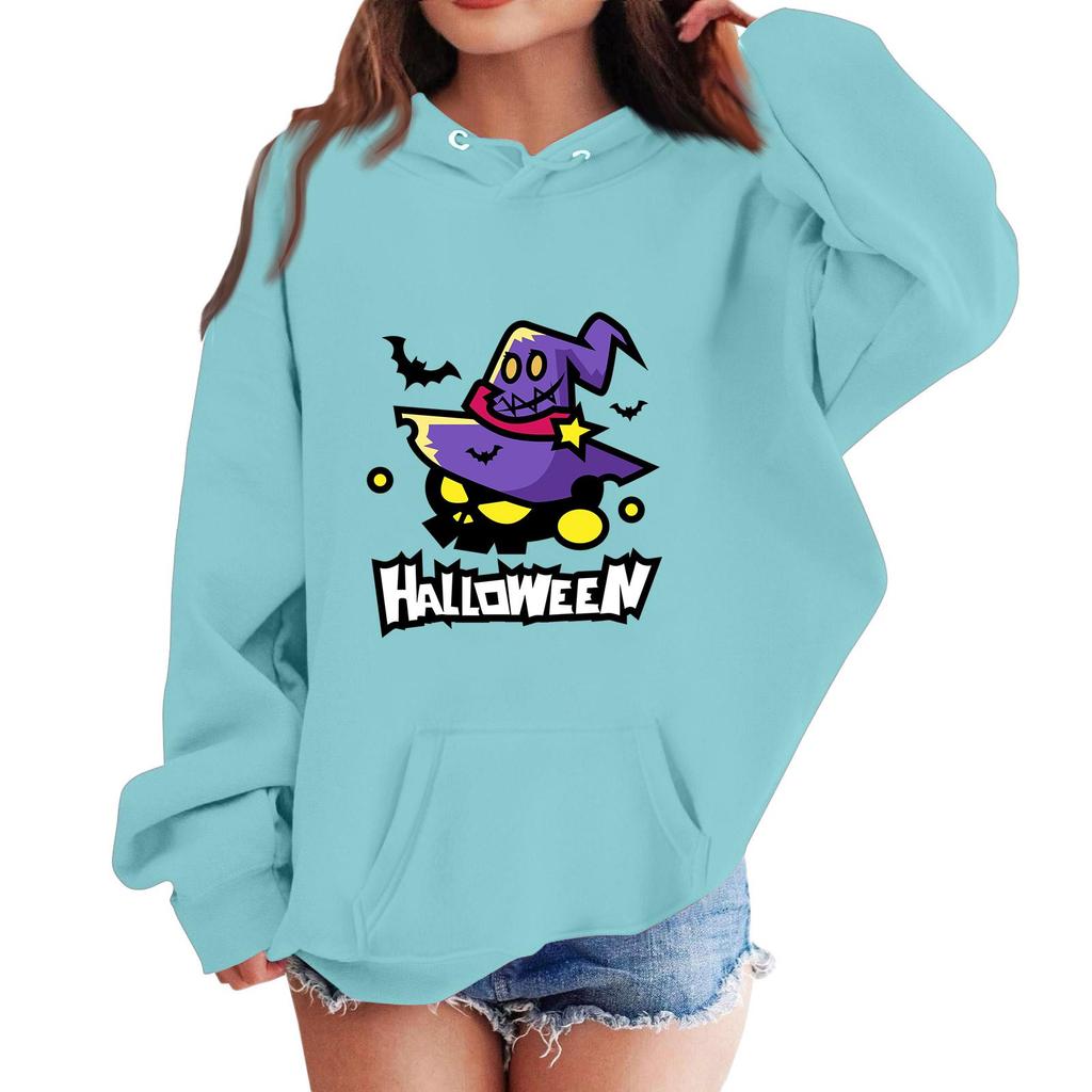 Kids' Halloween Print Hoodie - Casual Loose Fit Pullover Sweatshirt for Boys and Girls