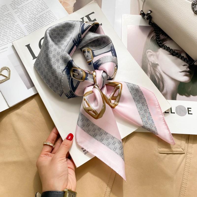 Elegant Silk-Like Square Scarf Women Korean Style Print Neck Lightweight 70x70cm Nylon Fashion Accessory
