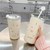 316 Stainless Steel Thermos Bottle For Girls Double Layer Thermal Coffee Cup With Straw Cherry Blossom Drinking Cup Travel Mugs