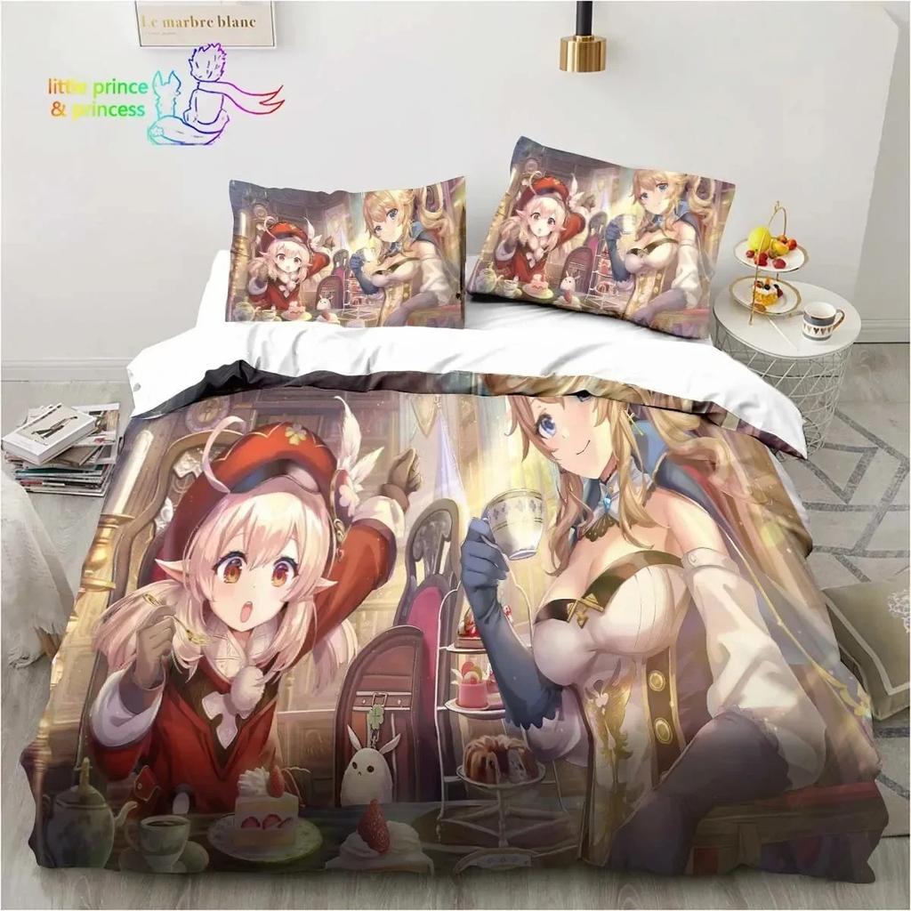 Genshin Impact  Anime Printed Bedding Set Single Twin Full Queen King Size Bed Set Adult Kid Bedroom Bedding Gift