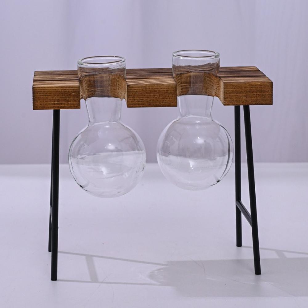 Creative Wooden Frame Green Rose Hydroponic Glass Vase Modern Home Decoration Office Tabletop Desktop Small Vase Ornament