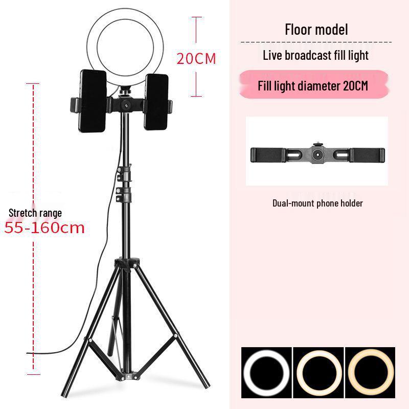 Mobile Phone Live Streaming Ring Light with Retractable Tripod and Multi-Position Stand