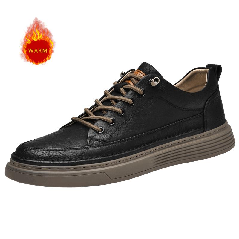 Classic Brand Men's Leather Casual Shoes Retro Khaki Men's Oxford Shoes Breathable Men's Outdoor Hiking Shoes Winter Velvet