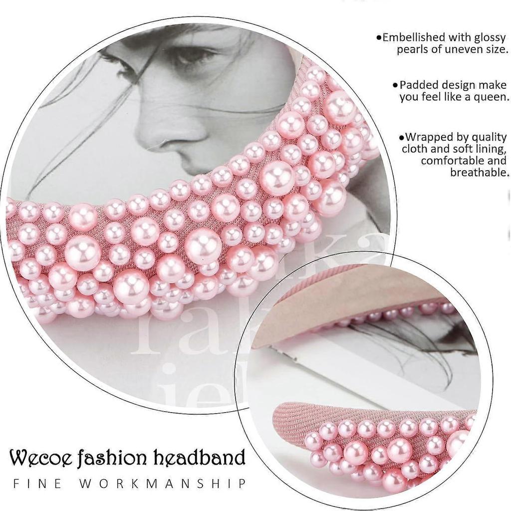 Rosa Perlen und Perlen-gepolstertes Stirnband   Schickes, voluminöses Haaraccessoire Geschenk für Damen und Mädchen