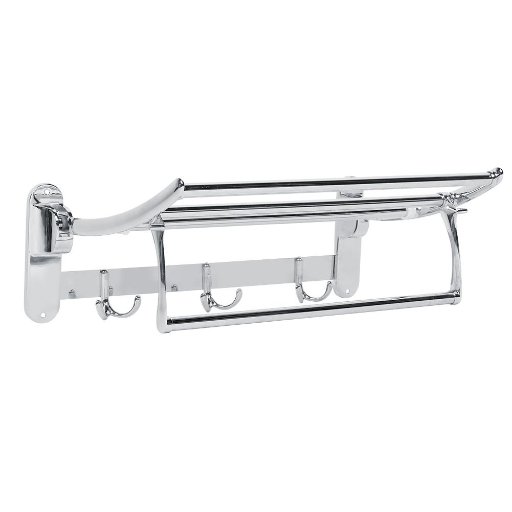 Bathroom Stainless Steel Wall Mounted Folding Towel Rack Storage Holder Shelf with 3 Hooks
