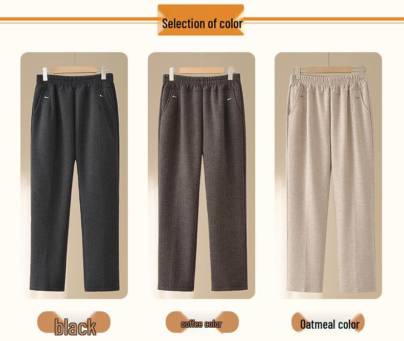 Grandma's Fleece-Lined Warm Straight-Leg Pants: Casual for Autumn and Winter, Perfect for Middle-Aged and Elderly Women