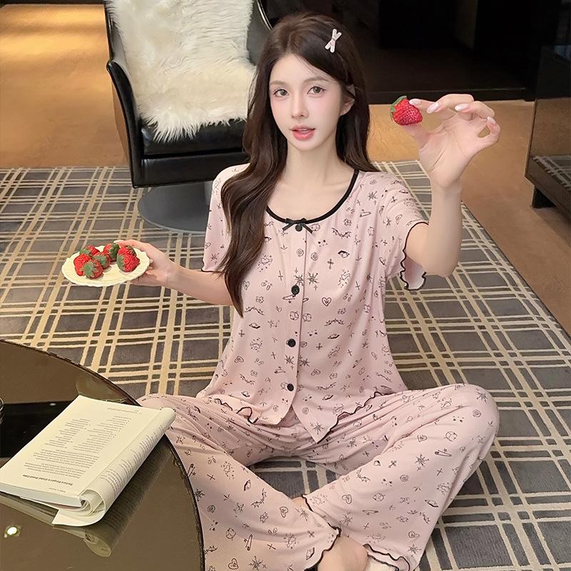 Wumida thin short-sleeved pajamas women's summer high-end modal cotton sweet printed loungewear outer suit