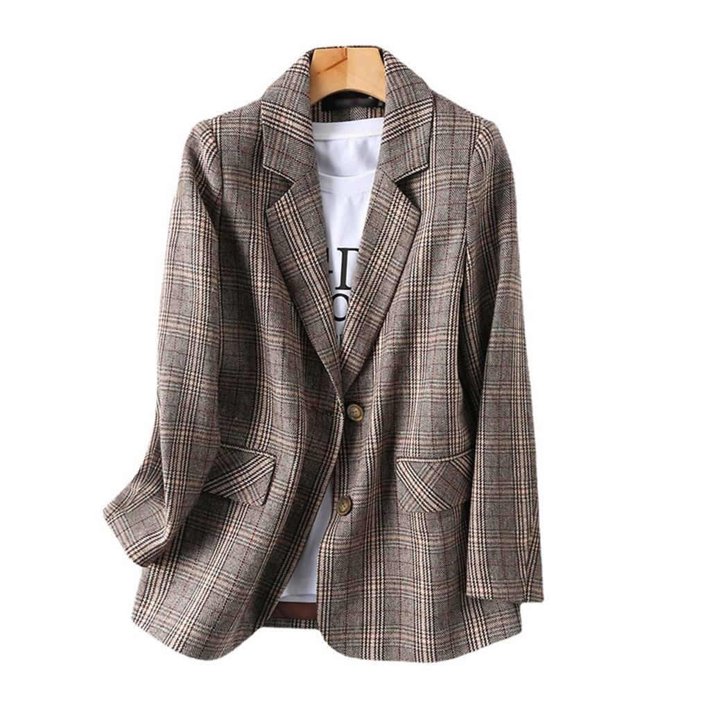 Women's Fashion British Style Loose Casual Plaid Small Suit Jacket