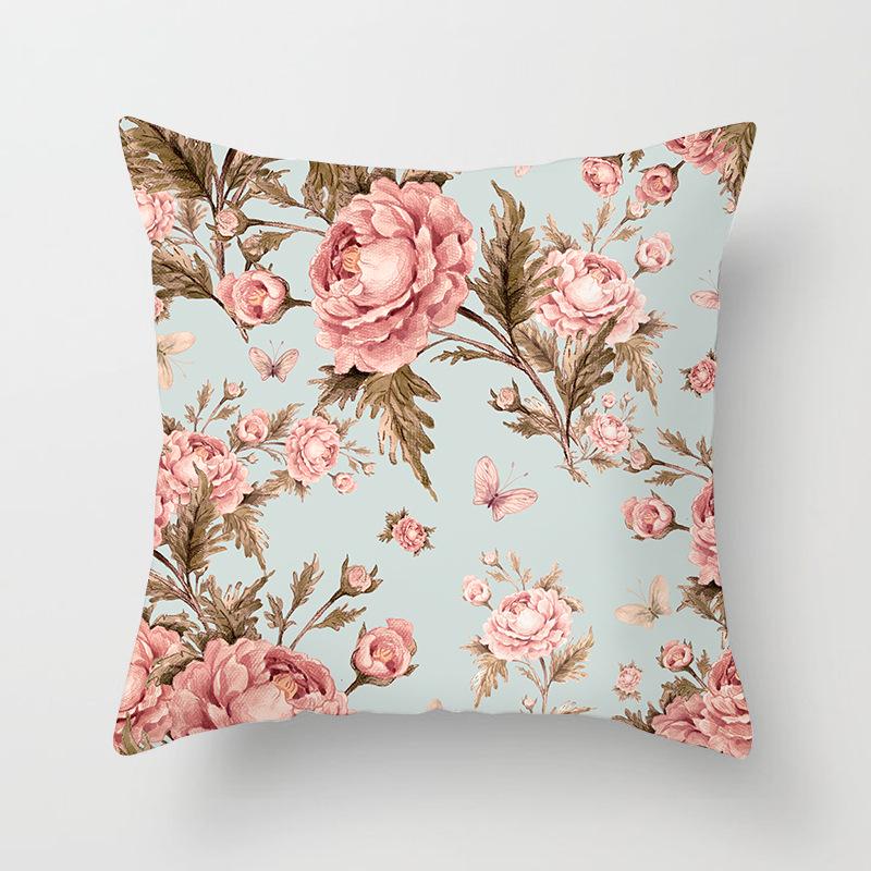 Ins Plant Flower Peach Skin Fleece Pillow Cover Sofa Car Pillow Cushion Cover Lunch Home Furnishing