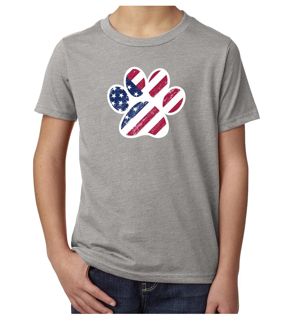American Flag Dog Paw, Kids Graphic kids boys T-Shirts, 4th of July kids boys T-Shirts 100