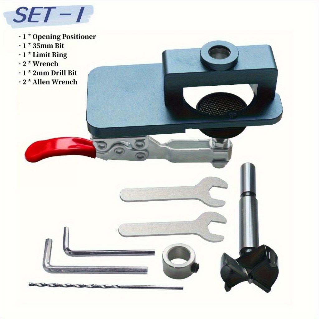 35mm Hinge Jig - Precise Boring Guide with Adjustable Edge & Quick Clamp - Hardened Drill Bits for Cabinetry, Furniture DIY