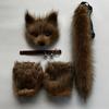 Halloween Costume Set Fox Mask Gloves Plush Tail Handmade Animal Cosplay Accessory Party