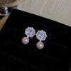Silver Needle Pink Cubic Zirconia Flower Stud Earrings – Elegant & Delicate Accessories for Women.