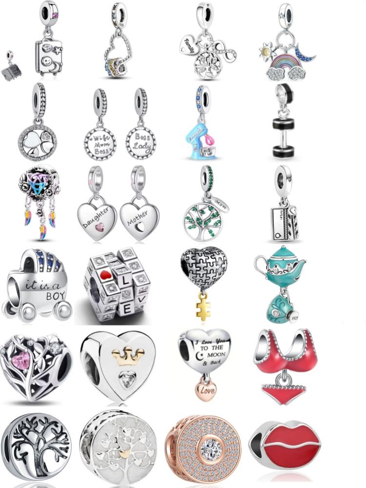 New925 Silver Family Heart-Shaped Bead Boy Girl Pendant Suitable For European Original Bracelet DIY Accessories ExquisiteJewelry