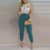 2022 Spring/Summer European & American V-Neck Backless Printed High Waist Women's Jumpsuit (With Belt)