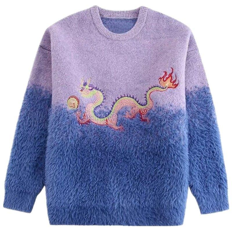 

Fashion Style 2024 New Design Sense Dragon Year Patchwork Slimming Embroidered Knitting Sweater 2893405 611 Picture color L
