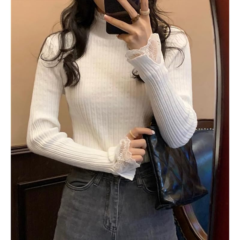 [TASOGARA] knit tops ladies inner sweater spring autumn winter high neck cashmere touch Convenient to layer Easy to mix and match Dress slimmer Plain