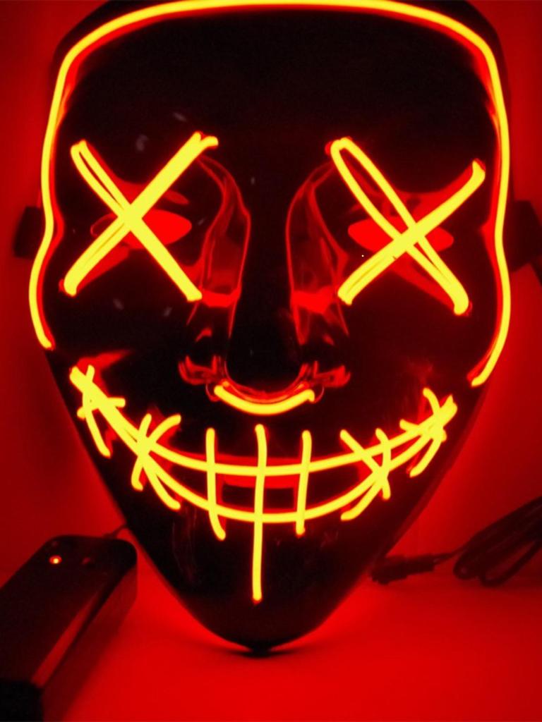Black Ghost LED Sound-Control Mask - Luminous V Shape Halloween Prop