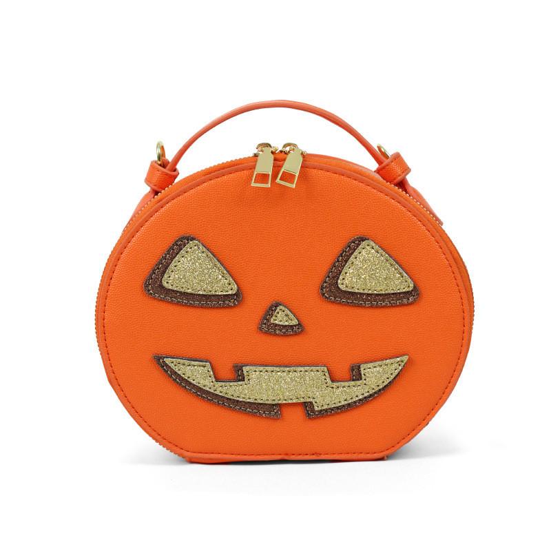 Halloween Pumpkin Purse For Women Pu Material Small Circular Crossbody Bag With Zipper Pocket