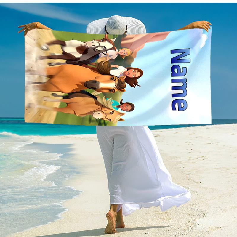 Asciugamano da spiaggia personalizzato con motivo Spirit Riding Free - morbido, assorbente, ad asciugatura rapida, perfetto per nuoto, campeggio e bagni