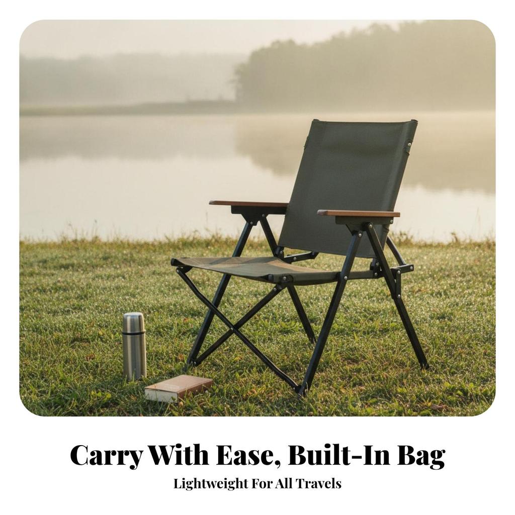 Fold-Flat Camp Chair Carbon Steel Frame Folding Camping for Sketching