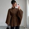 Women’s Clothing Elegant, Stand-Up Collar, Tie-Up Waist, Cloak-Style Design with a Sense of Grandeur, Woolen Coat.