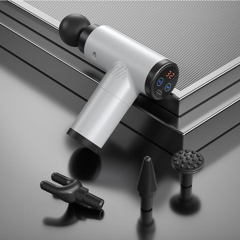 

Электрический массажный пистолет с 4 головками, 8000 об/мин, спортивный пистолет с сенсорным ЖК-дисплеем, 22/4, скорость передачи, расслабляющий массажер для глубоких тканей мышц USB серый