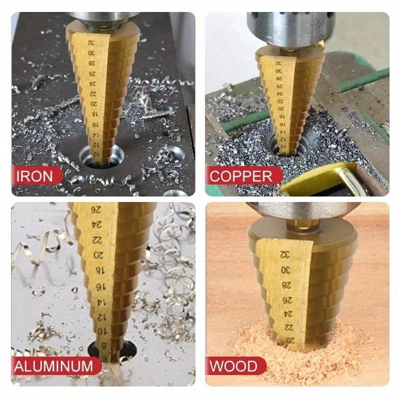 6Pcs Step Drill Bits Saw Drill Set HSS Titanium Milling Cutter for Woodworking Metal Core Hole Opener 4-12 4-20 4-32mm 3 6 8mm