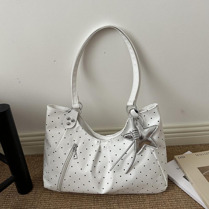 Vintage Pu Tote Bag Casual Students Purse 2026 New Large Capacity Shoulder Bag Polka Dot Zipper Commuting Handbag For Women