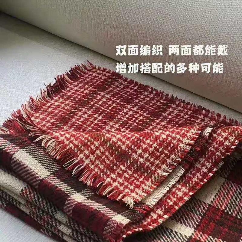 Scarf female red double-sided plaid versatile couple shawl retro thousand bird grid British scarf female