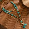 SHIXIN Set da 3 Pezzi Collana con Ciondolo Pietra Blu Vintage per Donna Catena di Perline Bohémien Choker Gioielli Quotidiani Accessori Y2K Collare