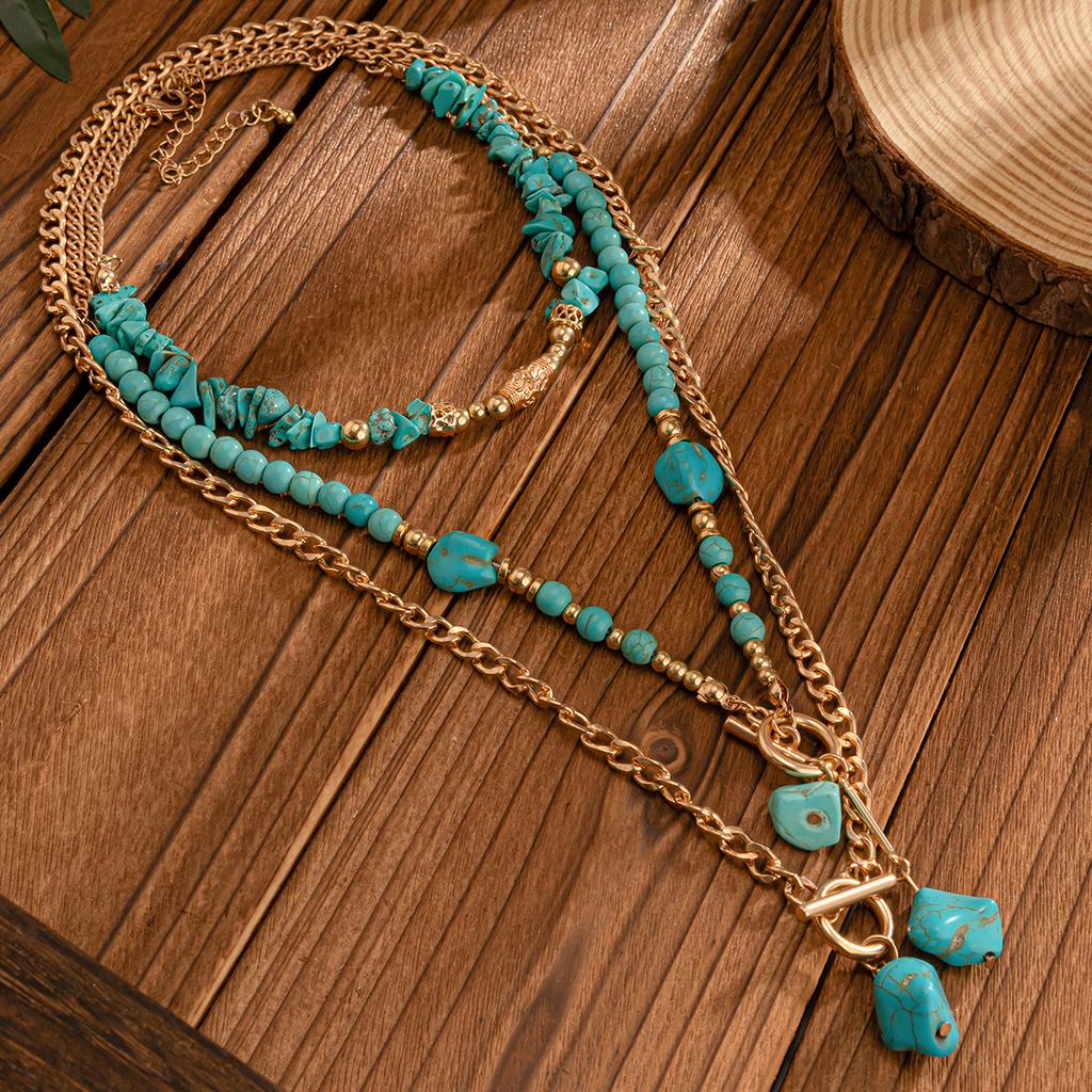 SHIXIN Set da 3 Pezzi Collana con Ciondolo Pietra Blu Vintage per Donna Catena di Perline Bohémien Choker Gioielli Quotidiani Accessori Y2K Collare