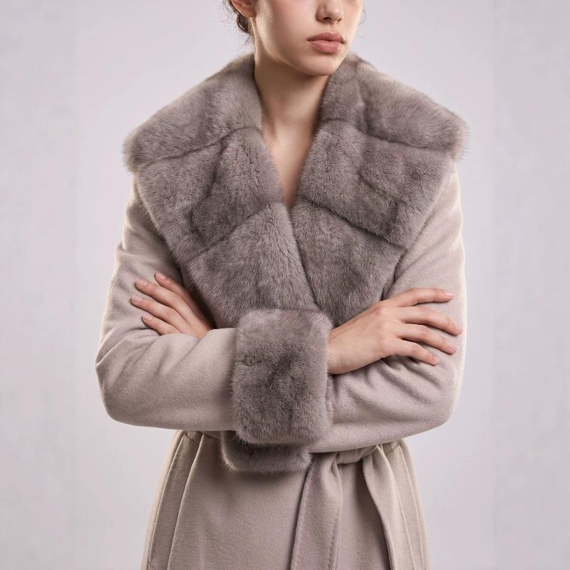 High-end mink fur collar double-sided cashmere coat women's LP wind winter long whole mink woolen splicing coat