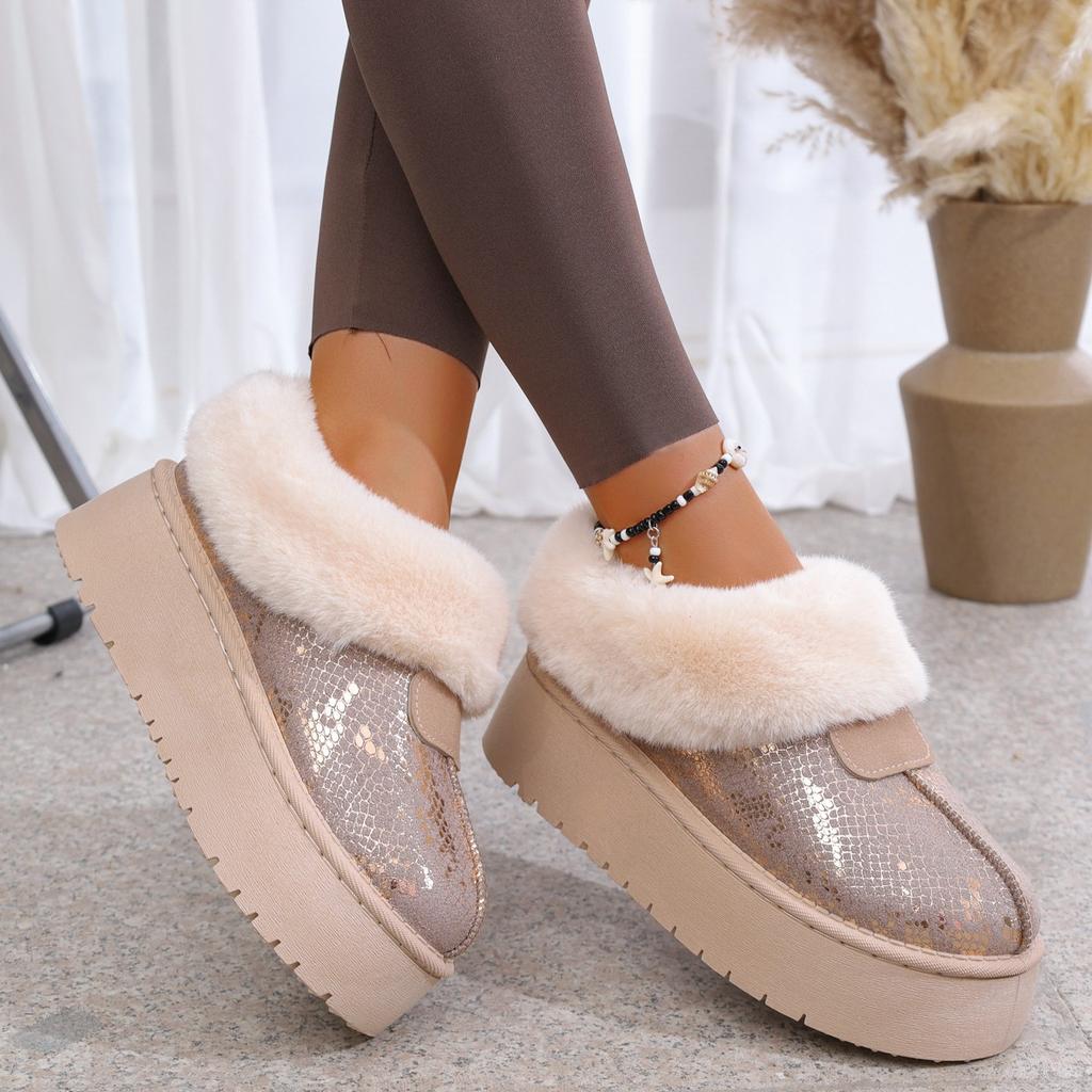 Fashion Women's Shiny Sequins Platform Snow Boots Warm Thicken Plush Winter Ankle Boots Woman Non Slip Thick Bottom Cotton Padded Shoes
