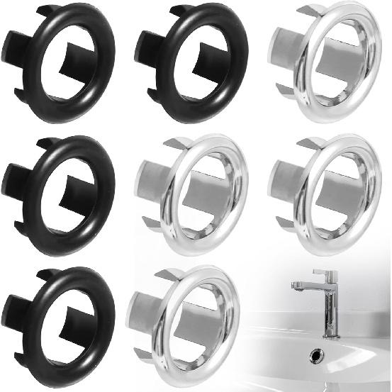 8Pcs Bathroom Kitchen Sink Overflow Ring,Bathroom Kitchen Sinks Basin Trim Cover Round Hole Insert In Caps,Hollow Ring Triangle Replacement Ceramic
