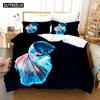 3D Printed Cartoon Fish Photo Chinoiserie Bedding Set Down Quilt Cover With Pillowcase Double Complete  King