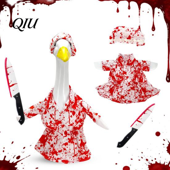 Porch Goose Clothes Halloween Outfit, Blood with Hat & Garden Costume Knife, Horror Style for Haunted House Party Favors Knife